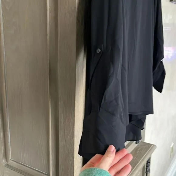 Catherine Malandrino Black High Low Tunic Blouse Top With Roll Tab Sleeves size - Picture 7 of 9